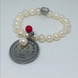 Gorgeous Girl Stainless Steel & Pearls Elastic Bracelet